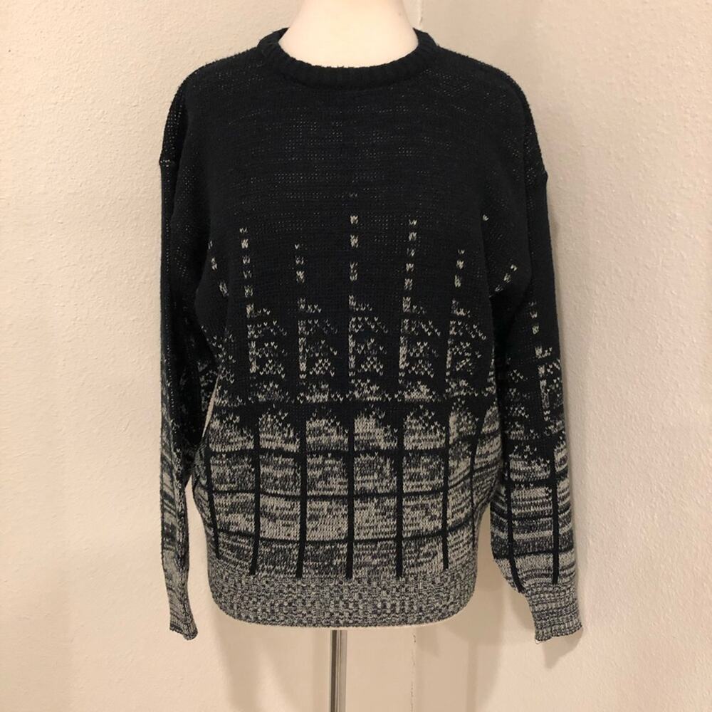 Vintage Sweater Graphix Geometric Blocks Chunky Pullover Sweater Medium